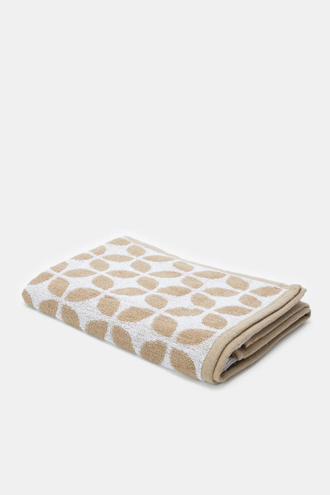 Beige And White Printed Bath Towel