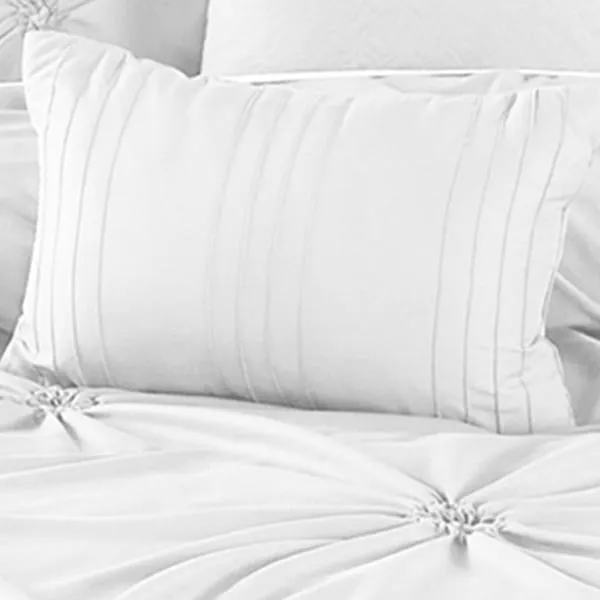 Benzara 8 Piece King Polyester Comforter Set with Diamond Tufting, White