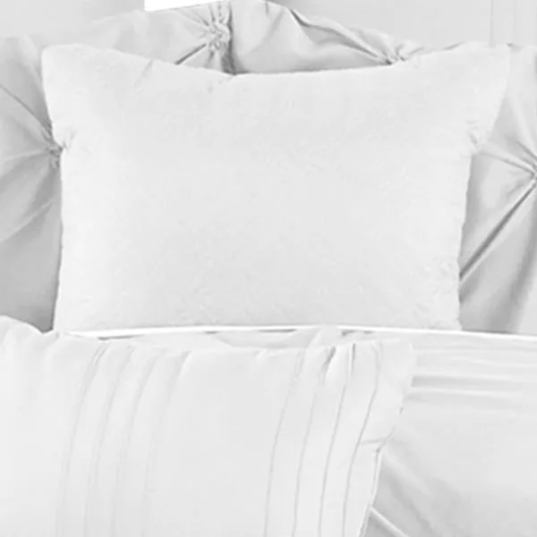 Benzara 8 Piece King Polyester Comforter Set with Diamond Tufting, White