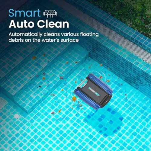 Betta SE Solar Powered Automatic Robotic Pool Skimmer Cleaner with 30-Hour Continuous Cleaning Battery Power and Re-Engineered Twin Salt Chlorine Tolerant Motors (Blue)