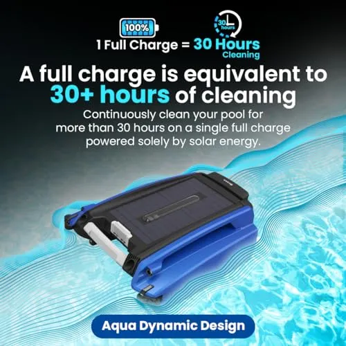 Betta SE Solar Powered Automatic Robotic Pool Skimmer Cleaner with 30-Hour Continuous Cleaning Battery Power and Re-Engineered Twin Salt Chlorine Tolerant Motors (Blue)