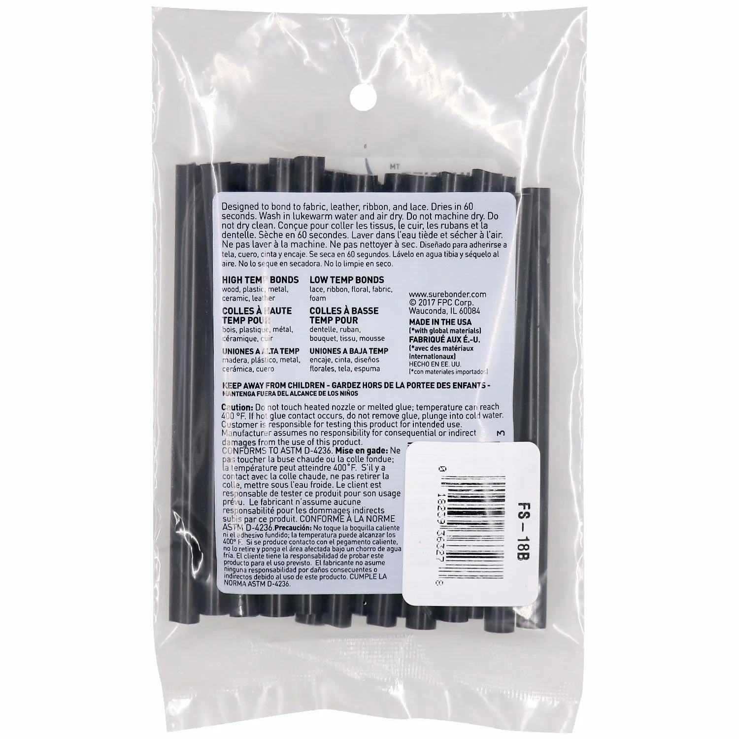 Black Fabric Hot Glue Stick, Mini Size 4" - 18 Pack - (FS-18B)