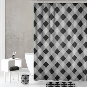 Black Plaid - Bath Curtain and Mat Set with Accessories