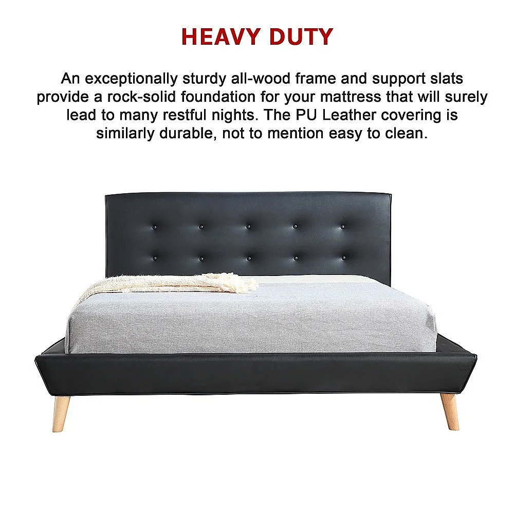 Black PU Leather Double Bed Frame & Button Tufted Headboard