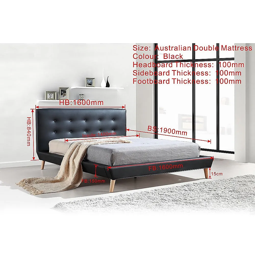 Black PU Leather Double Bed Frame & Button Tufted Headboard