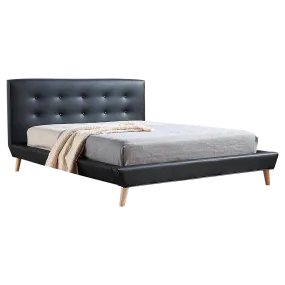 Black PU Leather Double Bed Frame & Button Tufted Headboard