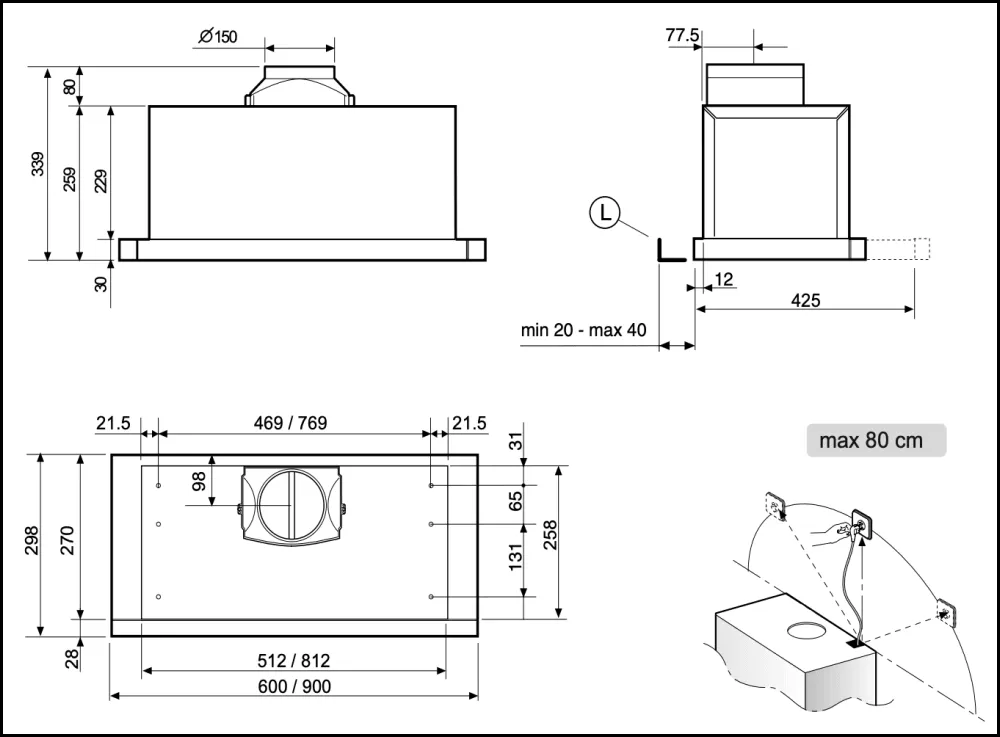 Blanco BRSH90X 90cm Slide Out Rangehood