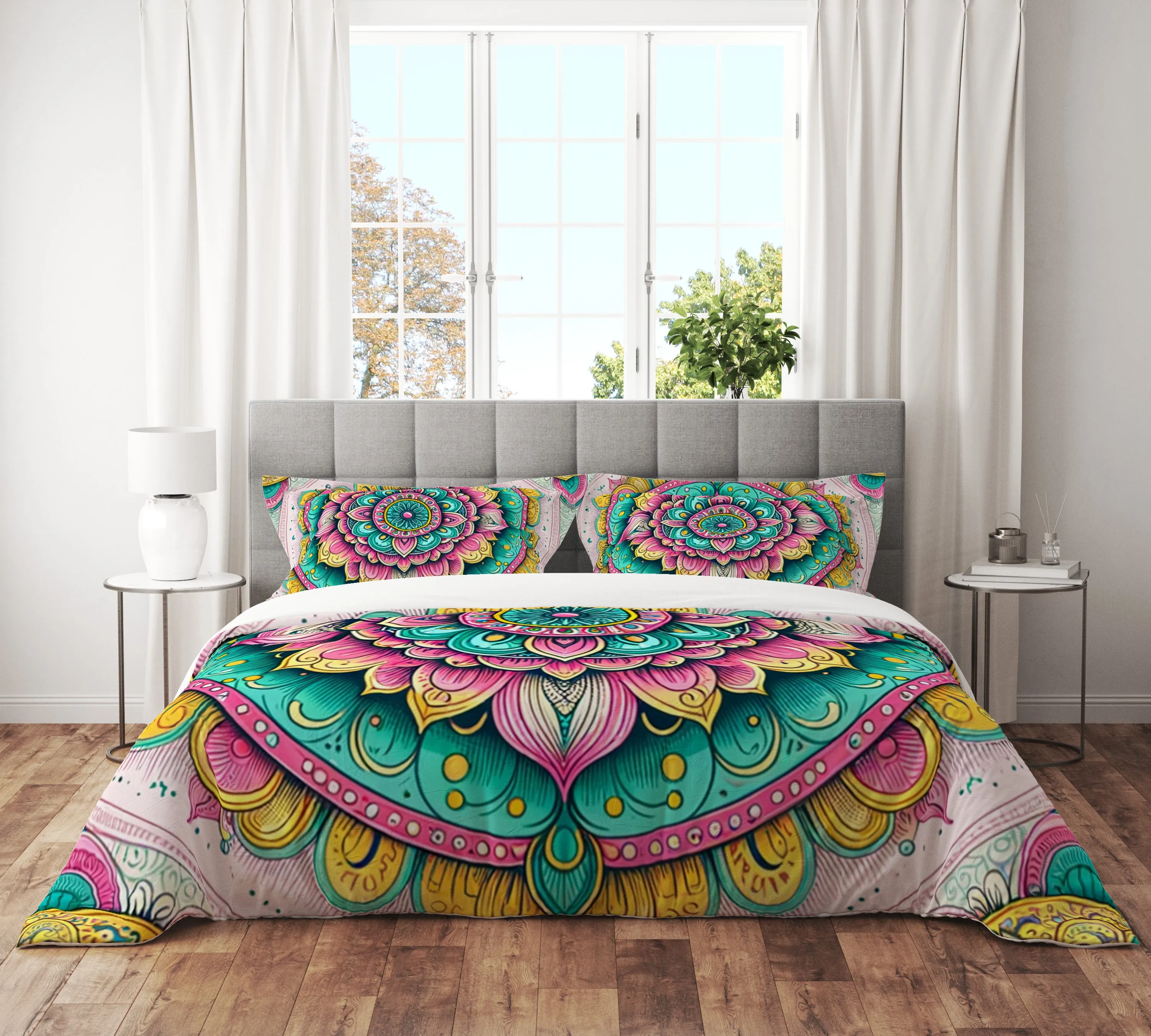 Bohemian Beautiful Sunshine Indian Mandala Reversible Quilt Cover Duvet Cover Set