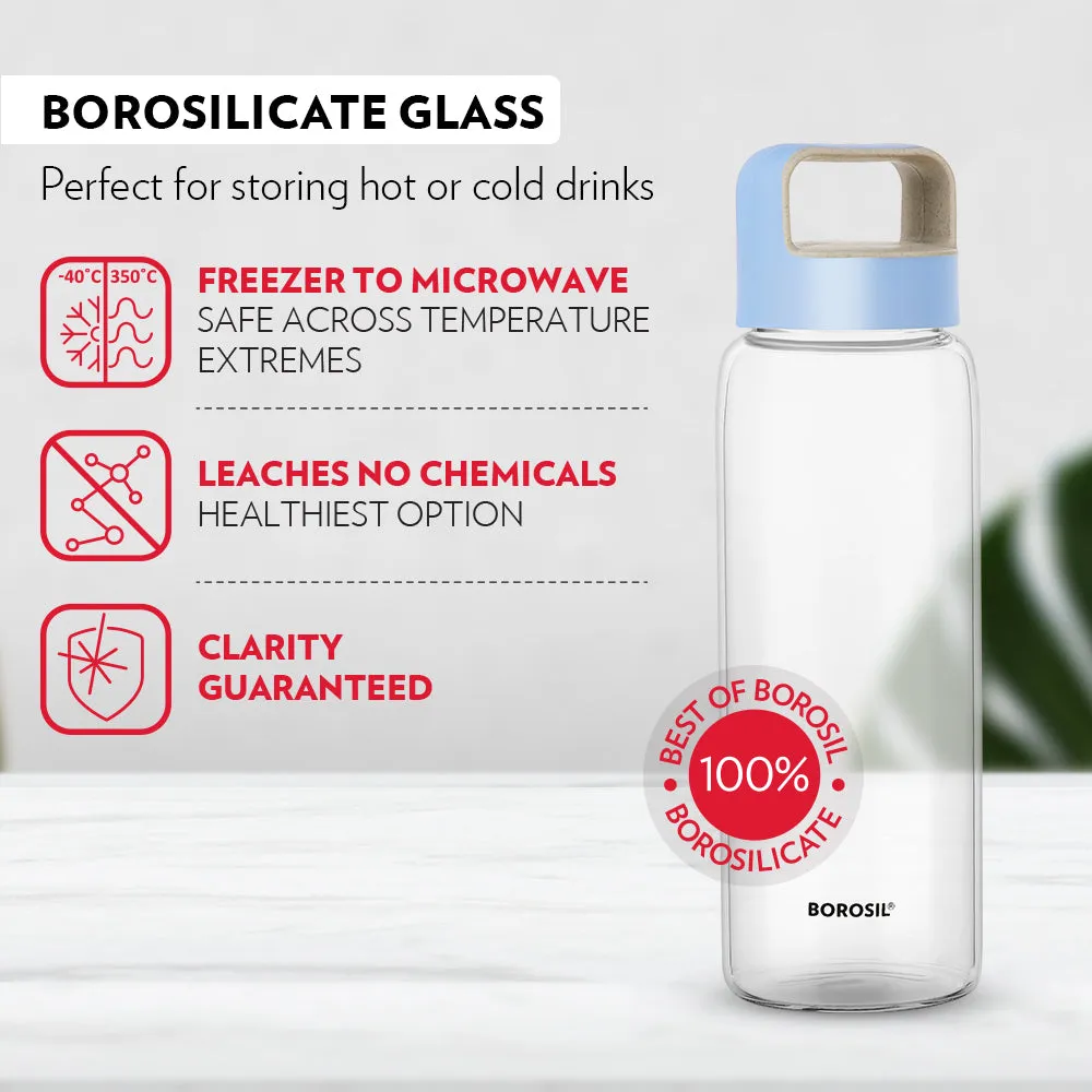 Borosil Crysto Glass Bottle w Blue Lid - Personalise