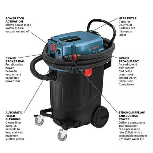 Bosch Professional 14-Gallon Dust Extractor with Auto Filter Clean and HEPA Filter