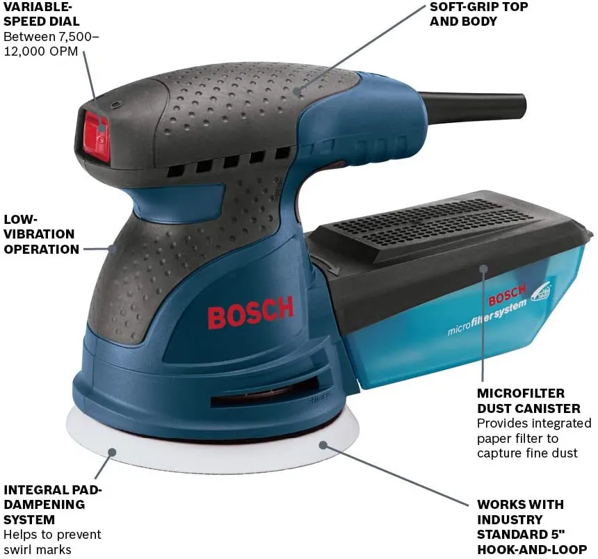 Bosch ROS20VSC 5" Palm-Grip Sander Kit