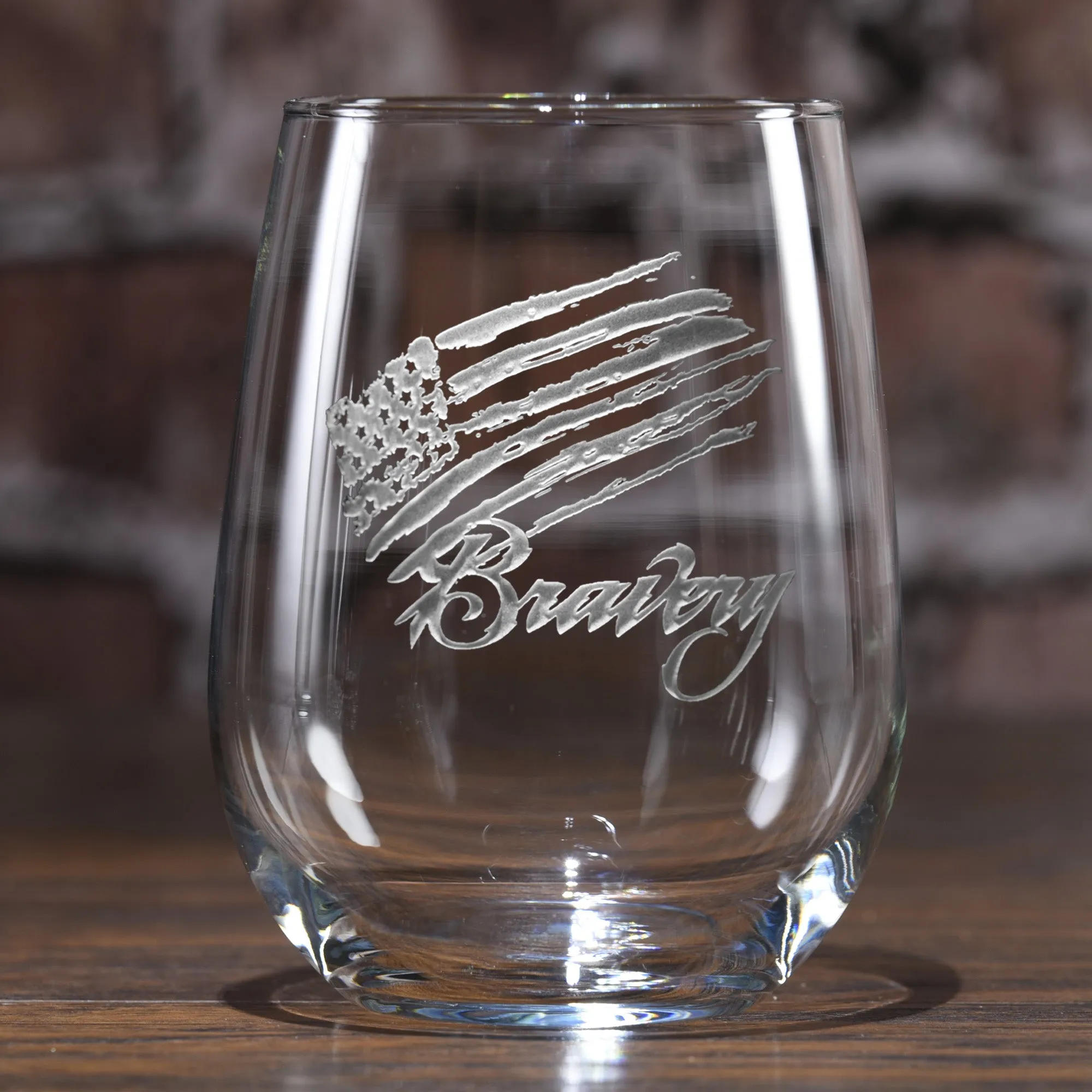 Bravery Flag Stars and Stripes Stemless Wine Glass