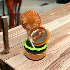 Burger Shape 2 in 1 Mini Fan And Mini Mirror.