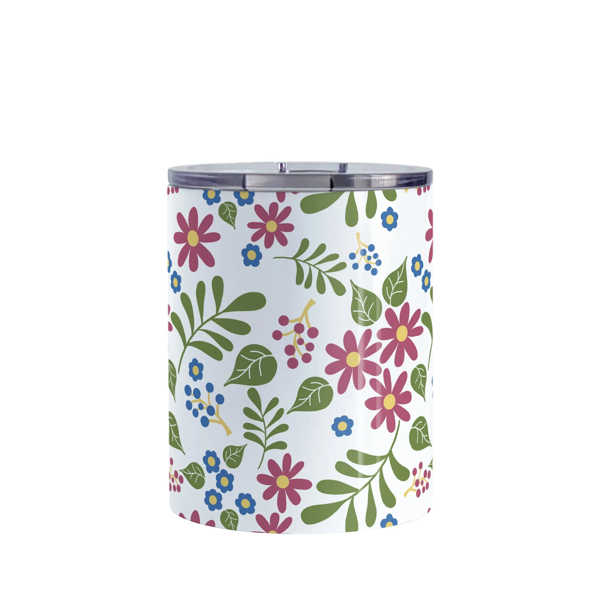 Burgundy Blue Green Flowers Pattern Tumbler Cup