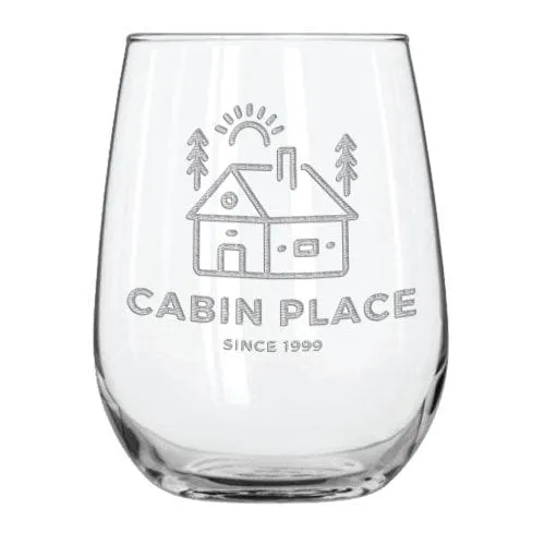 Cabin Place 15.25 oz. Etched Stemless Wine Glass Sets