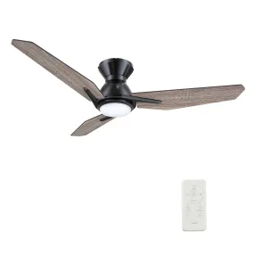 CALEN 44 inch 3-Blade Flush Mount Smart Ceiling Fan with LED Light Kit & Remote Control- Black/Natural Oak