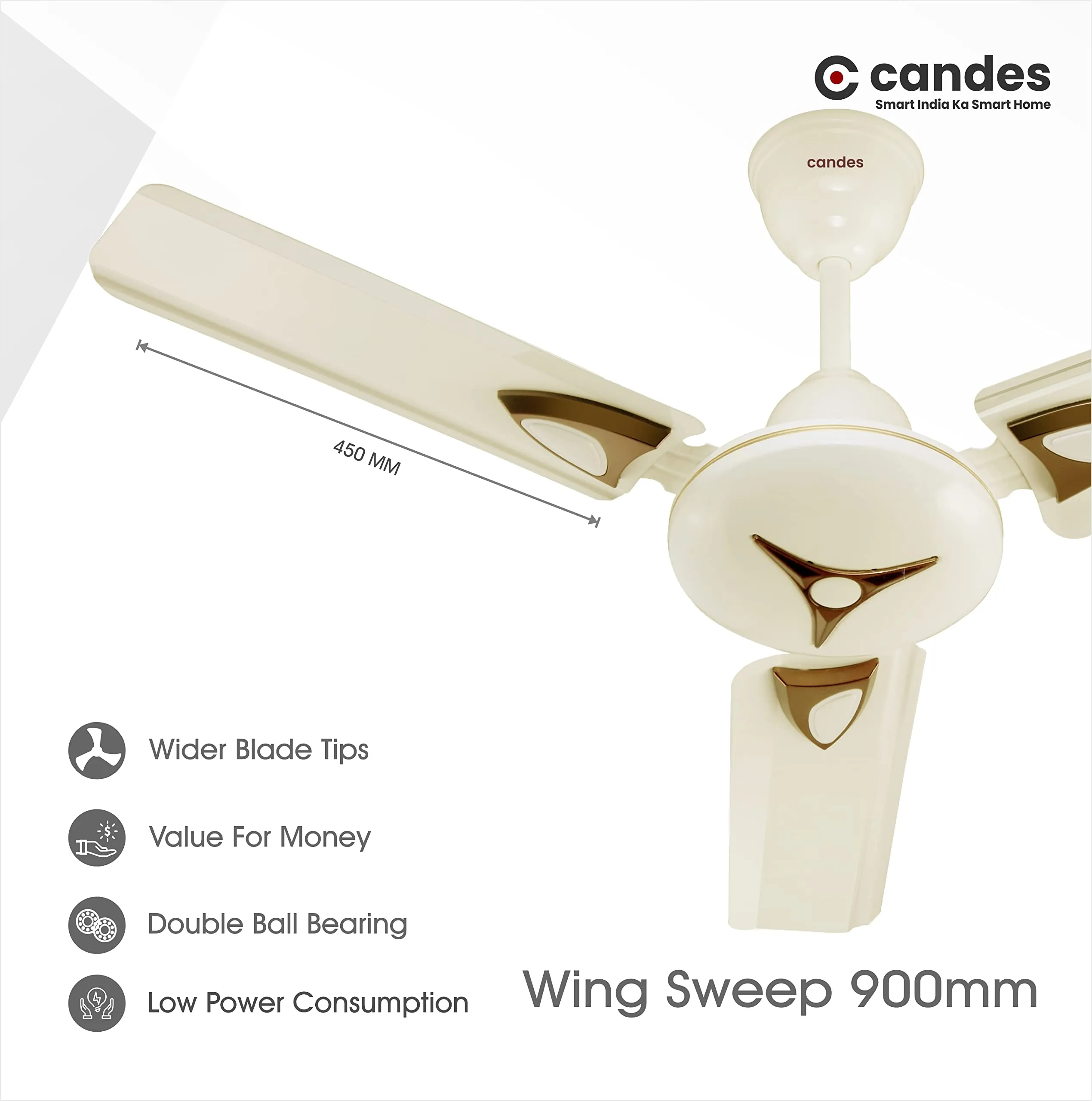 Candes Amaze 900Mm /36 Inch, 405 Rpm High Speed Ceiling Fans For Home | Bee 3 stars Rated, High Air Delivery, Noiseless & Energy Efficient | 1 1 Years Warranty | Ivory, Pack Of 2