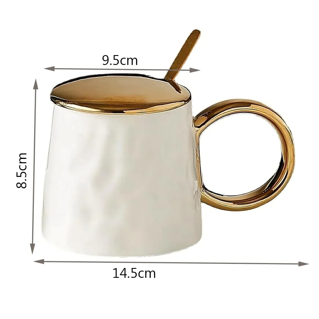 CERAMIC COFFEE MUG WITH GOLDEN LID SPOON 300ML - PACK OF 2