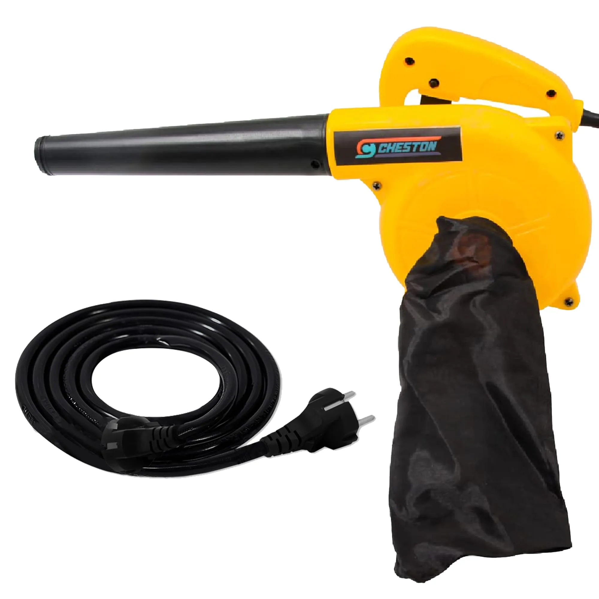 Cheston 500W 2 in 1 Air Blower and Vacuum Cleaner for Home 13000 r/min Copper Wiring Electric Blower (Yellow)   5 Meter Extension 2 Pin CordCapacity Upto 1000W (Yellow)