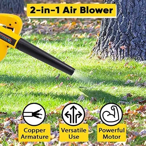 Cheston 500W 2 in 1 Air Blower and Vacuum Cleaner for Home 13000 r/min Copper Wiring Electric Blower (Yellow)   5 Meter Extension 2 Pin CordCapacity Upto 1000W (Yellow)