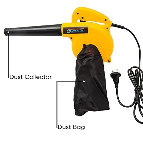 Cheston 500W 2 in 1 Air Blower and Vacuum Cleaner for Home 13000 r/min Copper Wiring Electric Blower (Yellow)   5 Meter Extension 2 Pin CordCapacity Upto 1000W (Yellow)