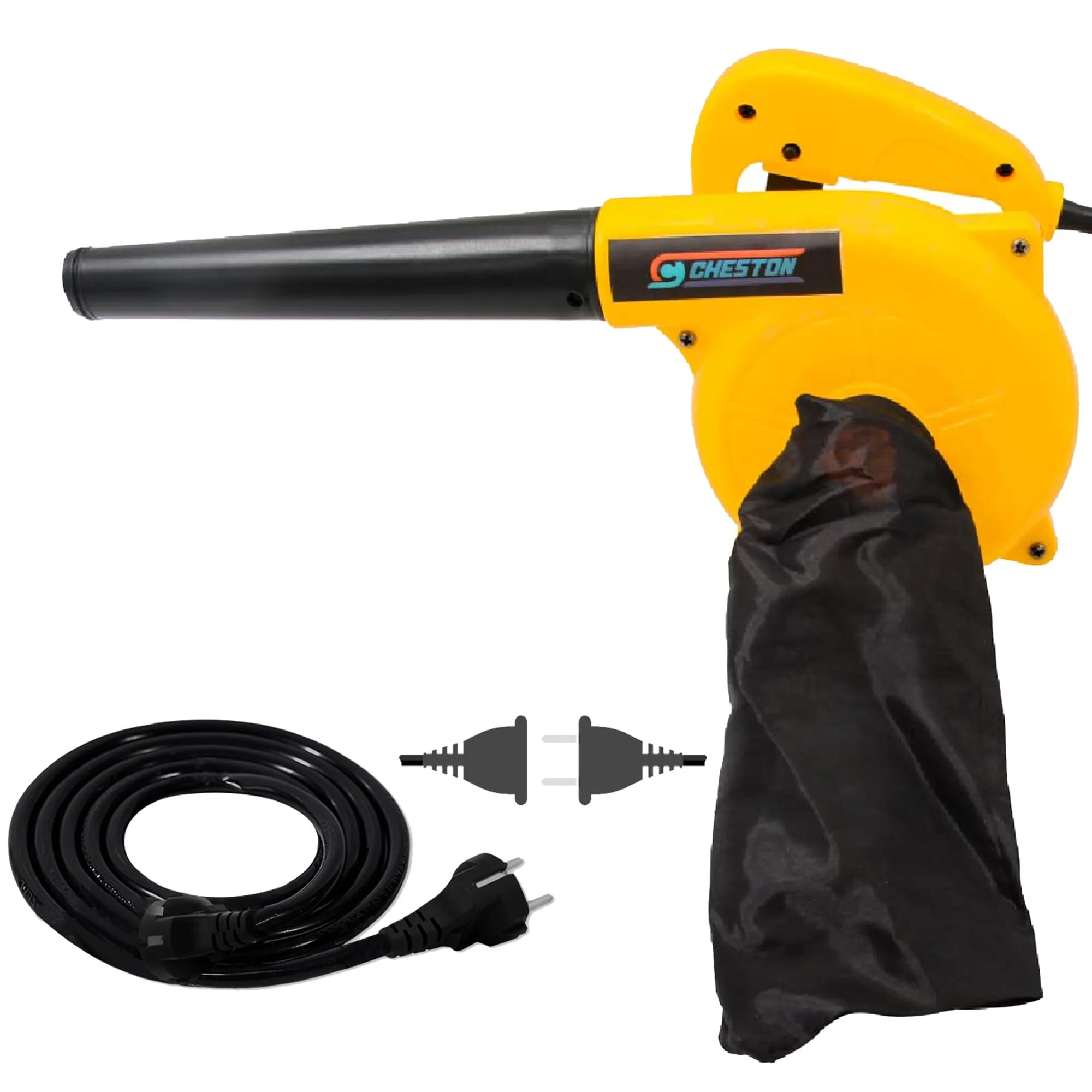 Cheston 500W 2 in 1 Air Blower and Vacuum Cleaner for Home 13000 r/min Copper Wiring Electric Blower (Yellow)   5 Meter Extension 2 Pin CordCapacity Upto 1000W (Yellow)