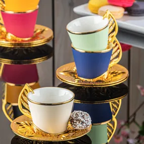 Colorful Coffee Cup Set for 6 People with Stand, 19 Pcs, 2.36 Oz