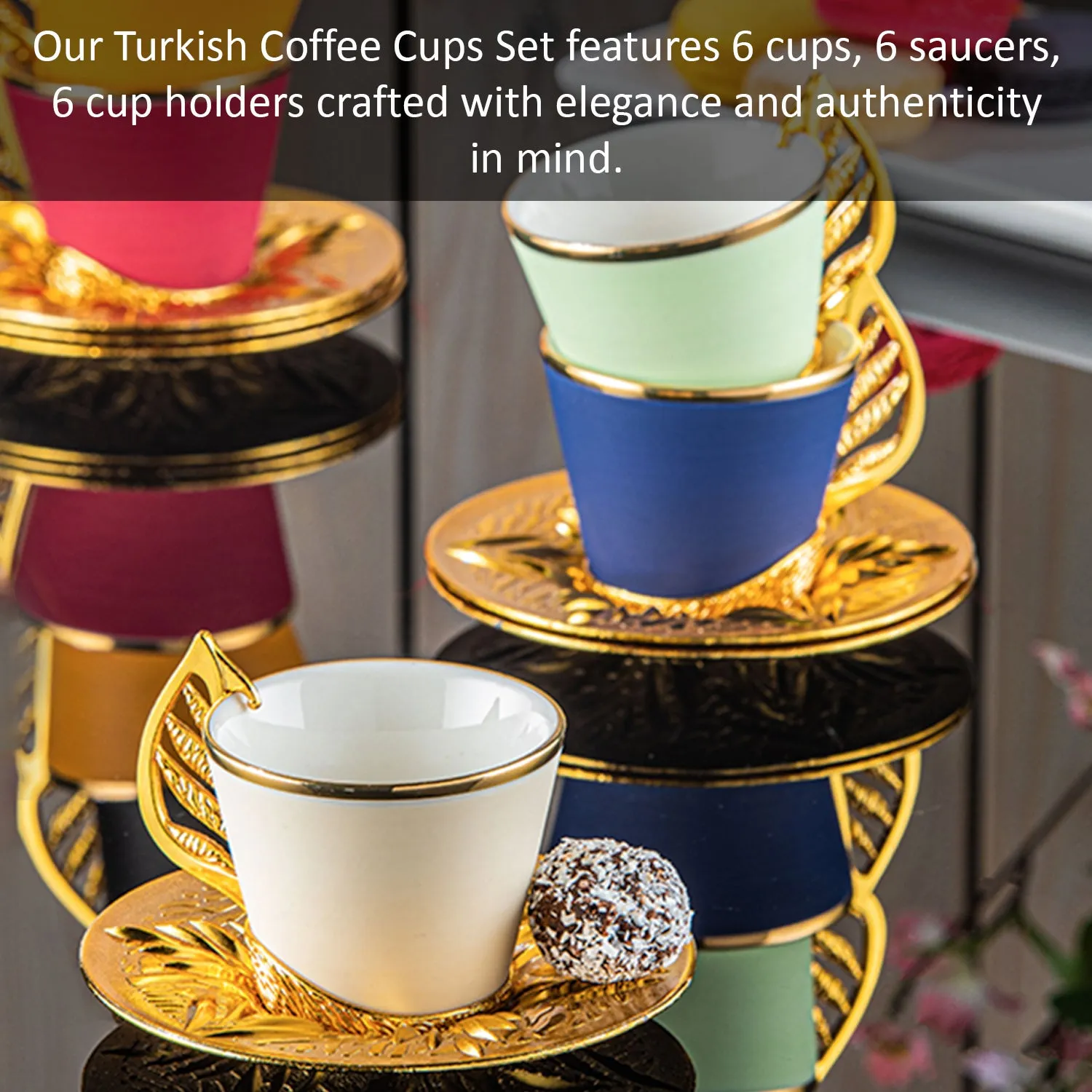 Colorful Coffee Cup Set for 6 People with Stand, 19 Pcs, 2.36 Oz