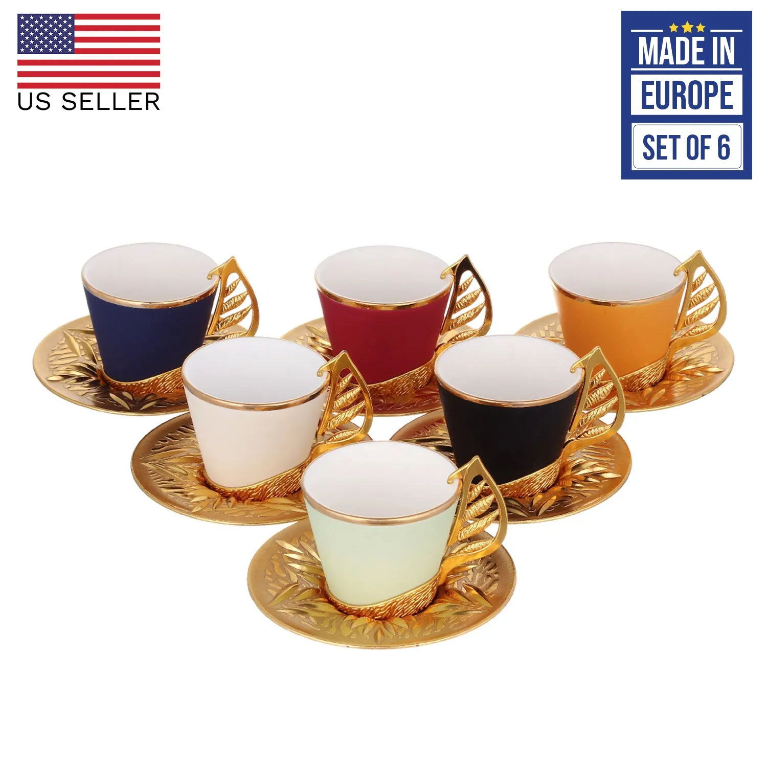 Colorful Coffee Cup Set for 6 People with Stand, 19 Pcs, 2.36 Oz