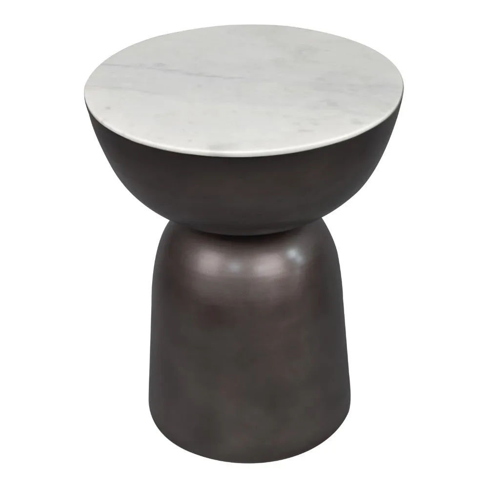 Cone 16" Contemporary Natural Marble/Metal Handmade Hourglass End Table