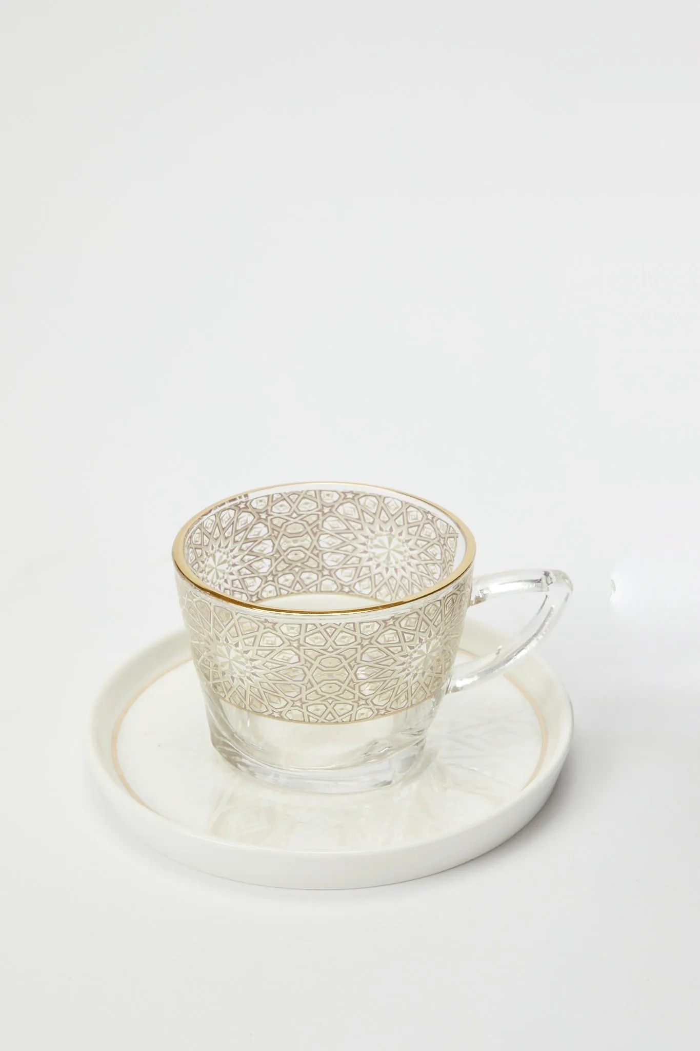 Cream Geometric Tea Cup & Saucer (2 Piece)