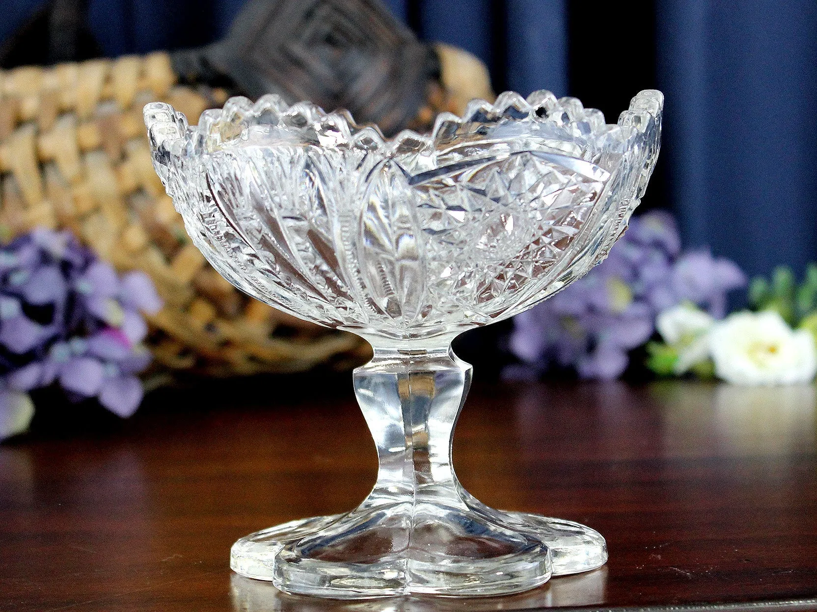 Daisy & Button Crystal, Pedestal Compote, Clear Cut Candy Dish 18212