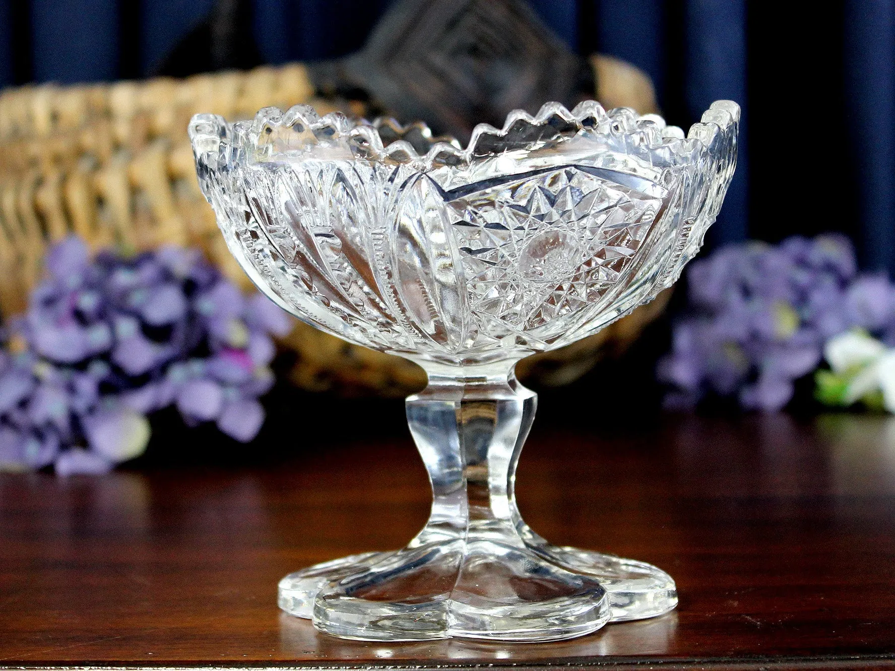 Daisy & Button Crystal, Pedestal Compote, Clear Cut Candy Dish 18212