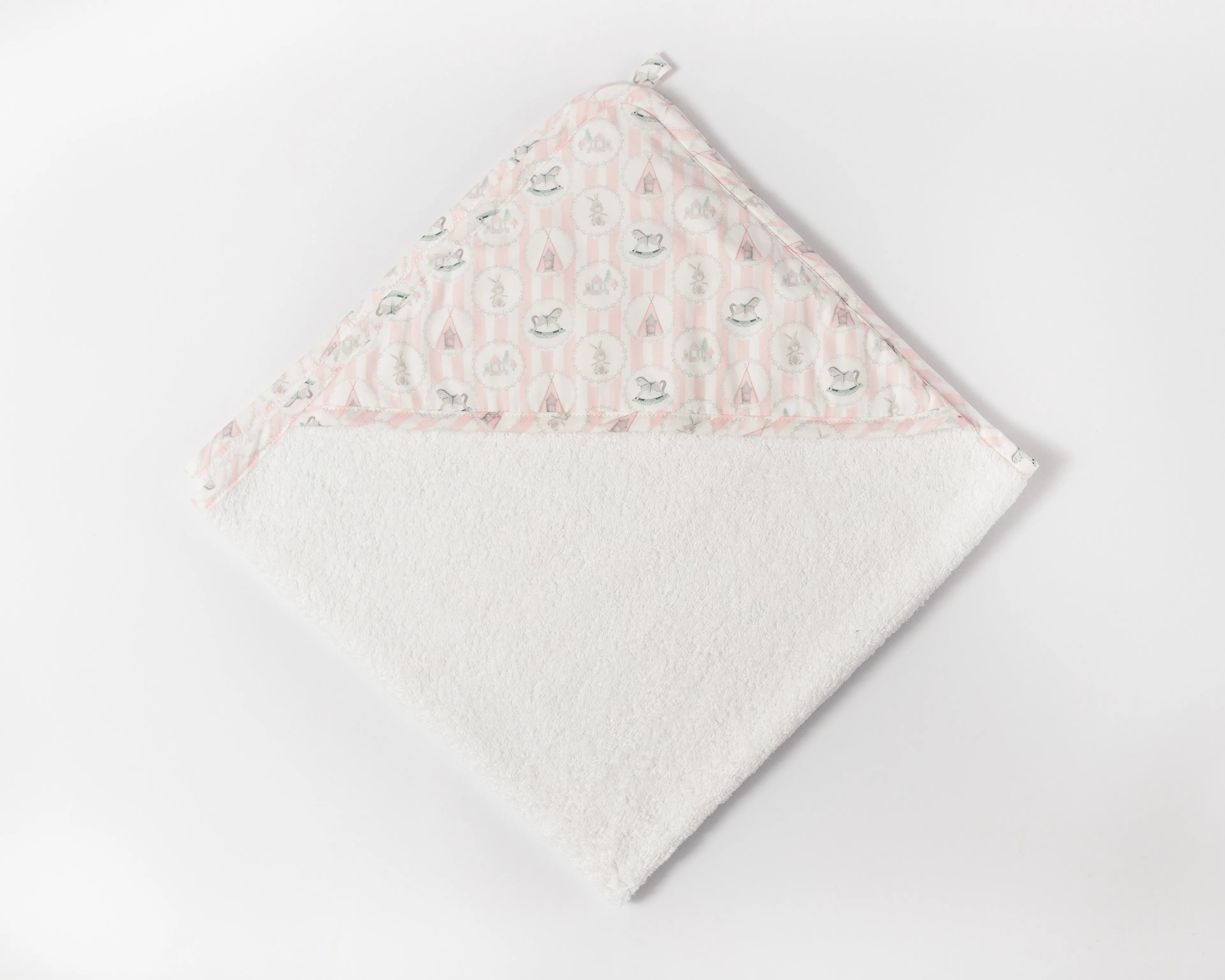 Deolinda White & Pink Rocking Horse Baby Bath Towel