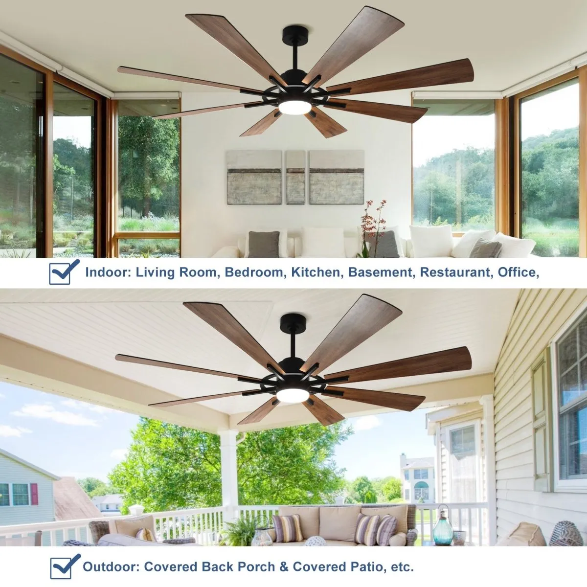 Depuley 72" DC Ceiling Fan with Lights Remote Control, Large Modern Black LED Ceiling Fans, 3-Color Reversible 8 Blades 5 Speed Quiet Motor for Living Room, Patio Hall, Office & Covered Outdoor, Timer