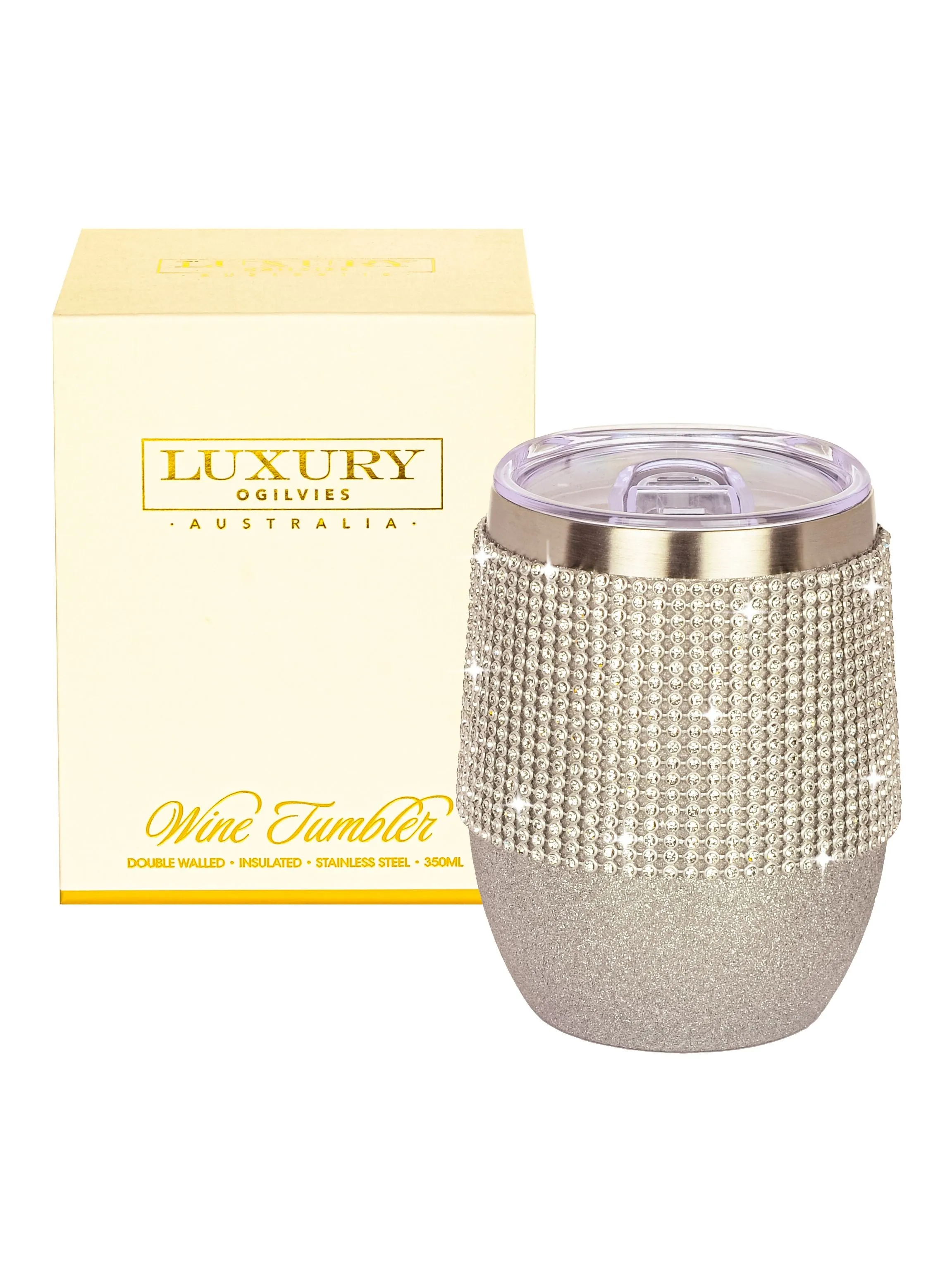 Diamonte Wine Tumbler - Glitter Silver