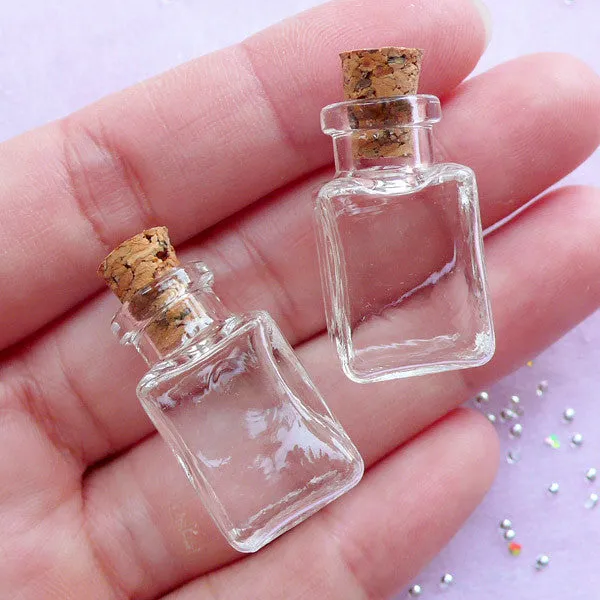 Dollhouse Glass Bottle in Rectangular Shape | Miniature Terrarium Glass Jar (14mm x 25mm / 2 pcs)