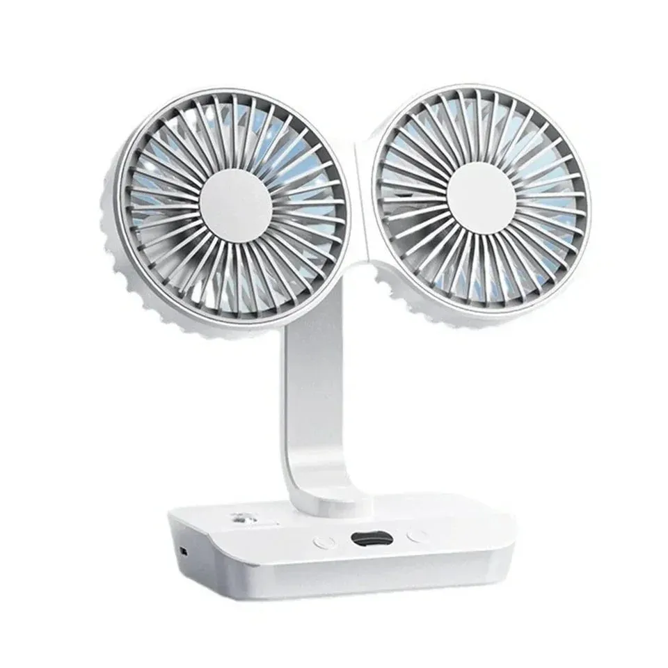 Dual Head Oscillating Table Fan – Portable USB Rechargeable with 4000mAh Battery & 4-Speed Cooling Power