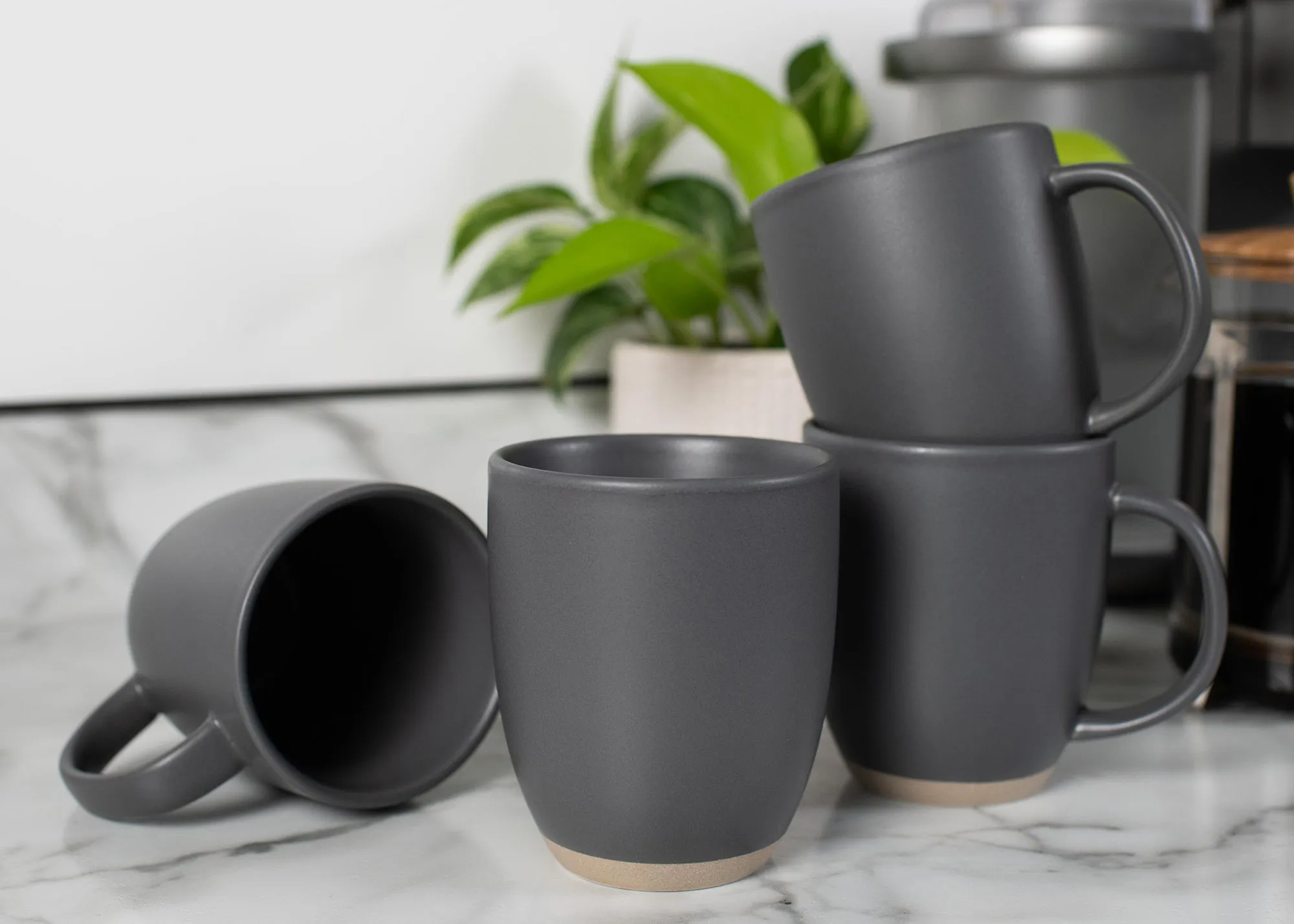 Elanze Designs Raw Clay Bottom Charcoal Grey 13 ounce Ceramic Coffee Mugs Set of 4