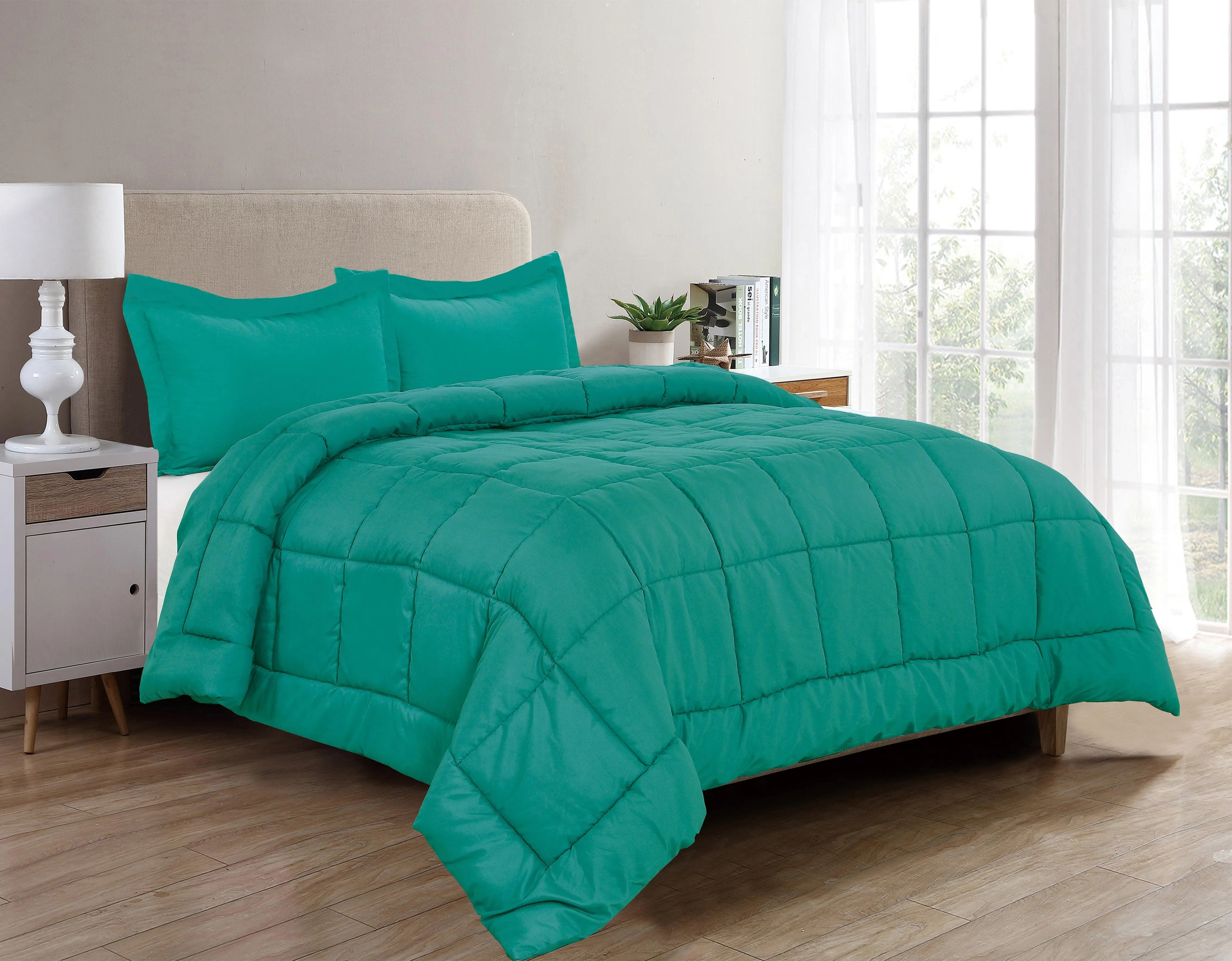 Elegant Comfort 3-Piece Solid Box Stitched Comforter & Shams - Double-Filled Comforter