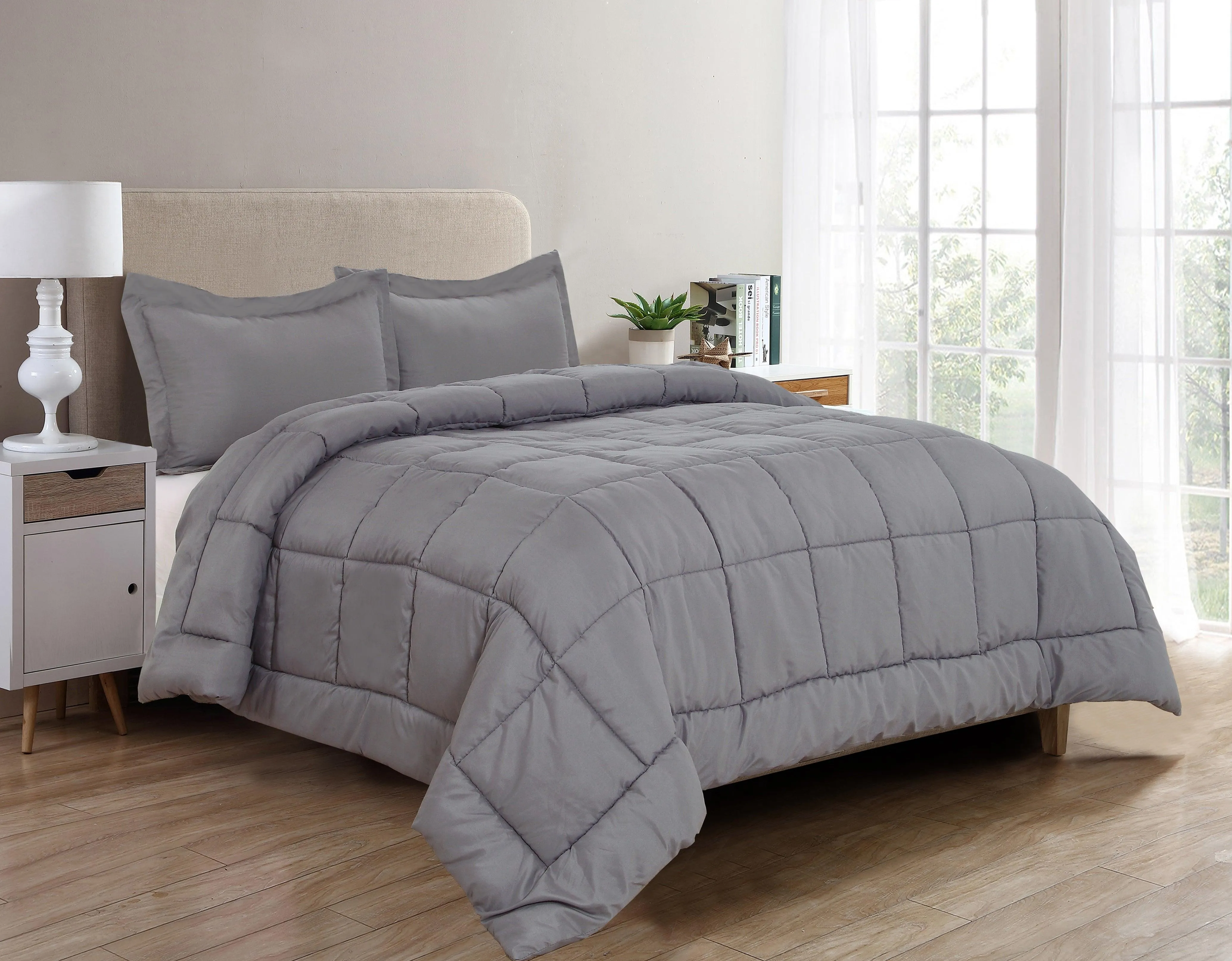 Elegant Comfort 3-Piece Solid Box Stitched Comforter & Shams - Double-Filled Comforter