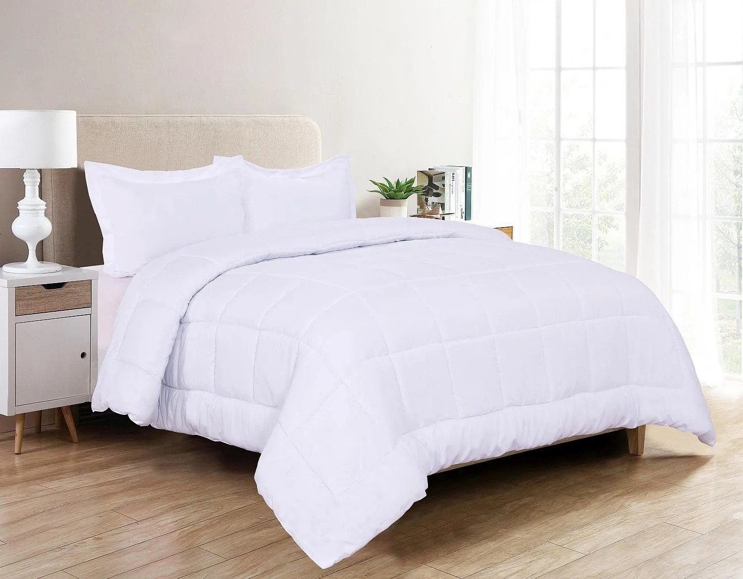 Elegant Comfort 3-Piece Solid Box Stitched Comforter & Shams - Double-Filled Comforter