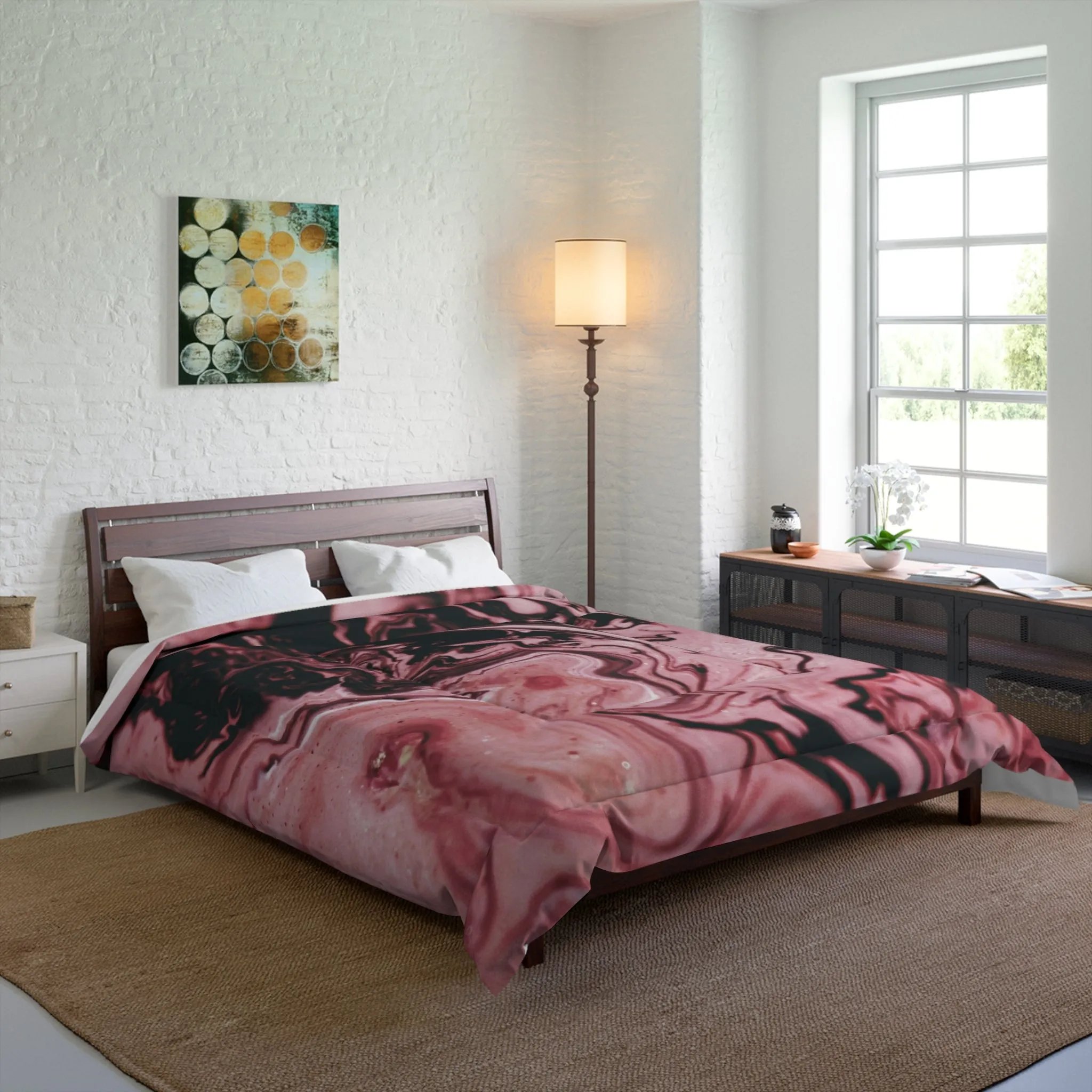 Elegant Pink Marble Comforter - Cozy Bedding for Modern Decor