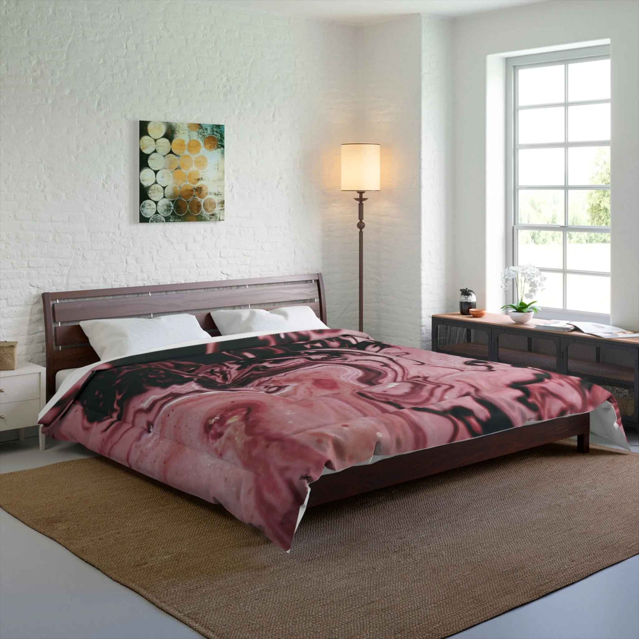 Elegant Pink Marble Comforter - Cozy Bedding for Modern Decor