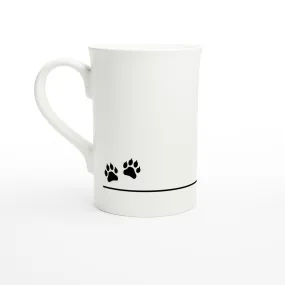 Elegant White Porcelain Slim Mug with Cute Cat & Paw Print Design - Perfect for Cat Lovers