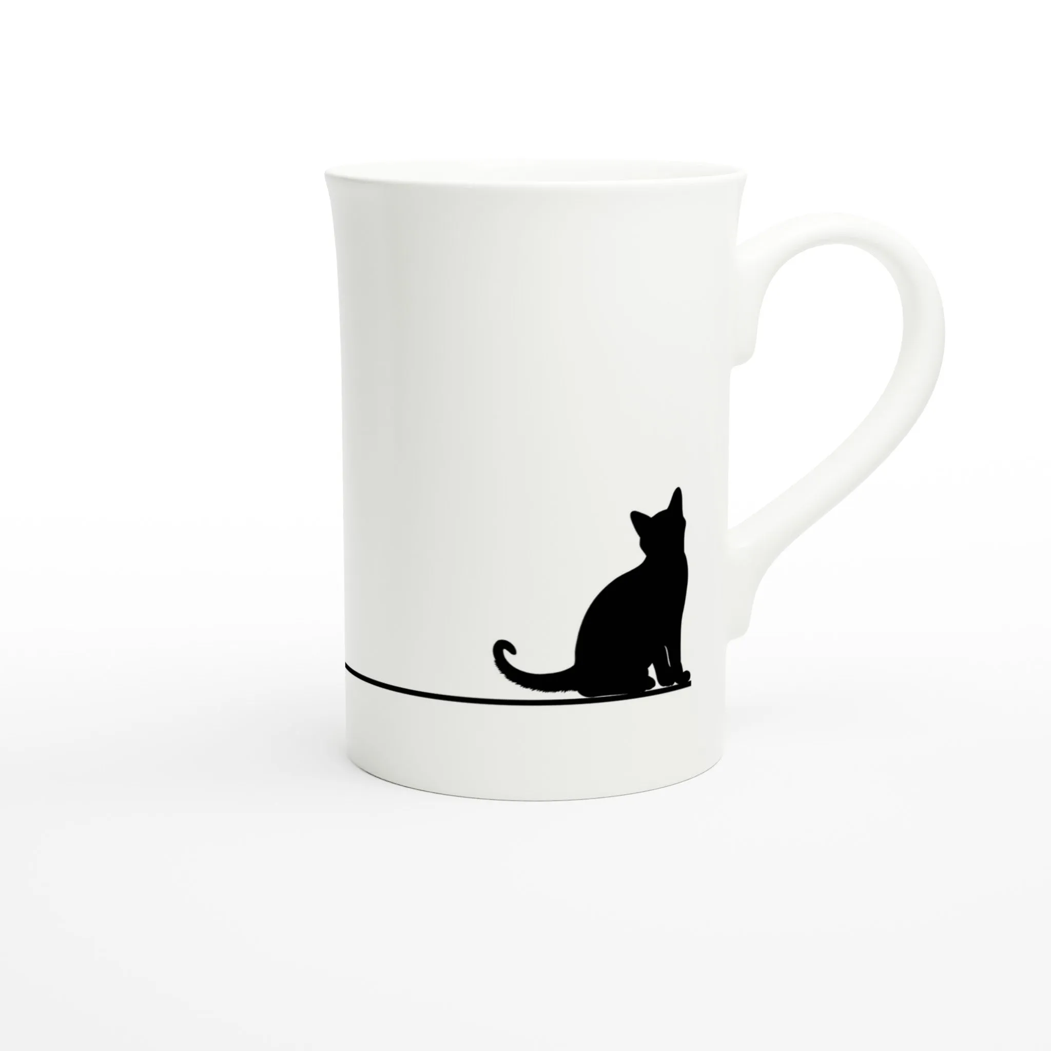 Elegant White Porcelain Slim Mug with Cute Cat & Paw Print Design - Perfect for Cat Lovers