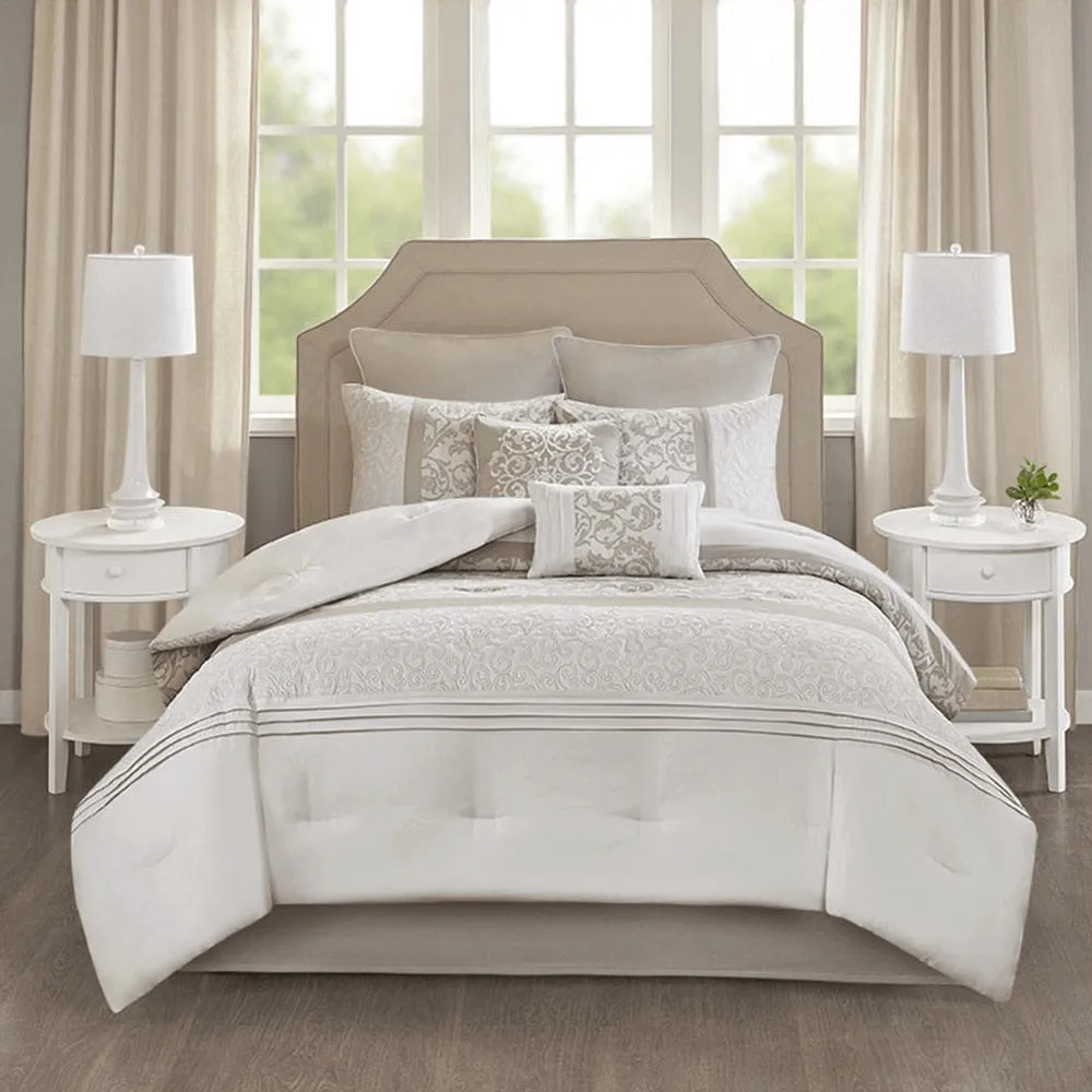 Embroidered 8 Piece Comforter Set - Neutral Hues