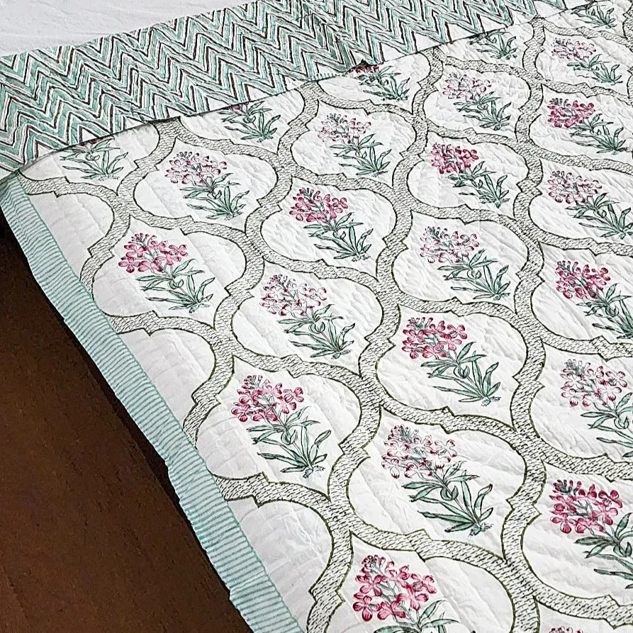 Floral Jaal Double Hand Blocked Quilt