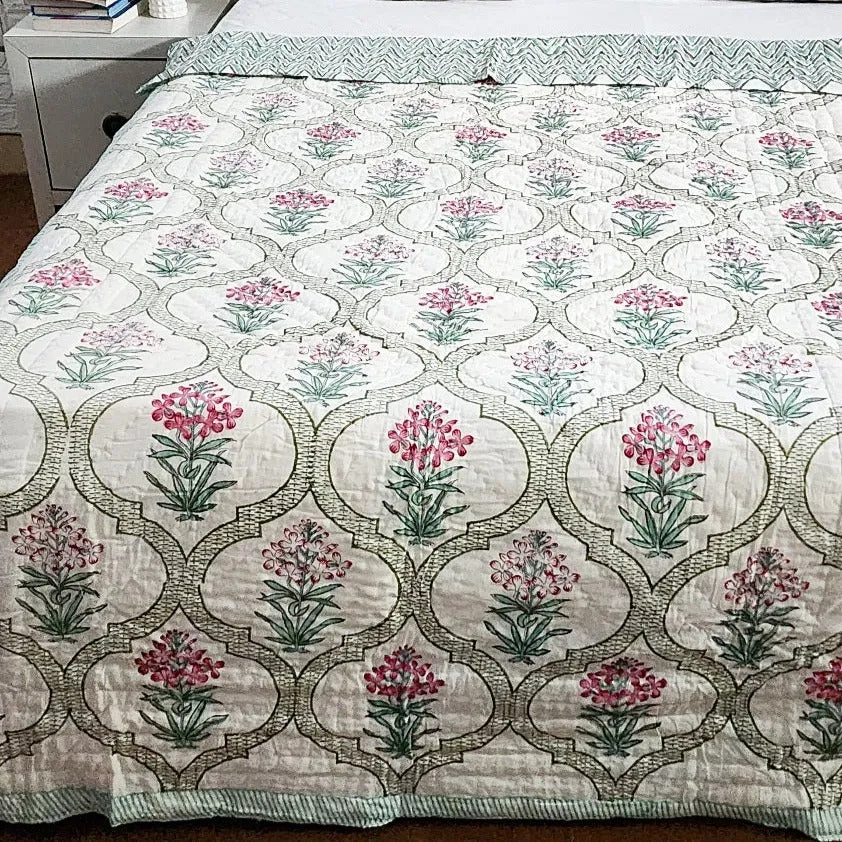 Floral Jaal Double Hand Blocked Quilt