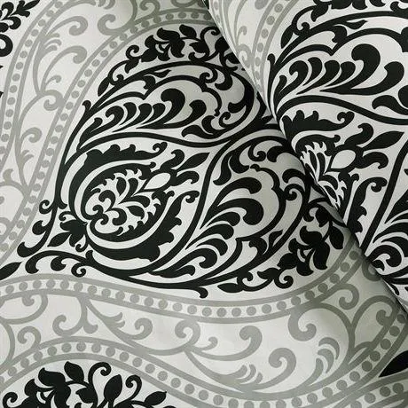 Full - Queen 5-Piece Black White Damask Print Comforter Set